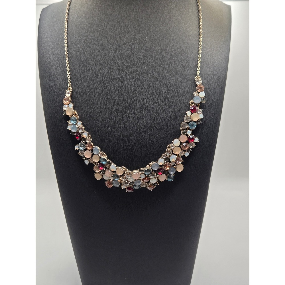 Loft Gold Tone Multi Color Crystal Bib Statement Necklace Red Blue Pink